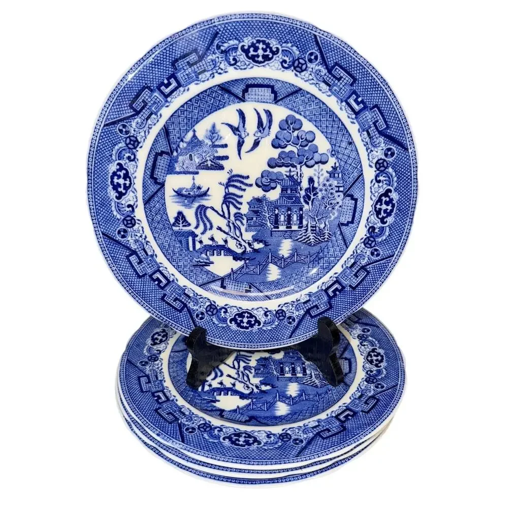 Antique Cauldon England Blue Willow Luncheon Plates Gilman Collamore Set of 4